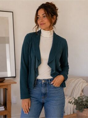 Women's Teal Ruffle-Front Blazer Jacket